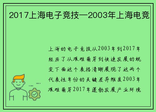 2017上海电子竞技—2003年上海电竞